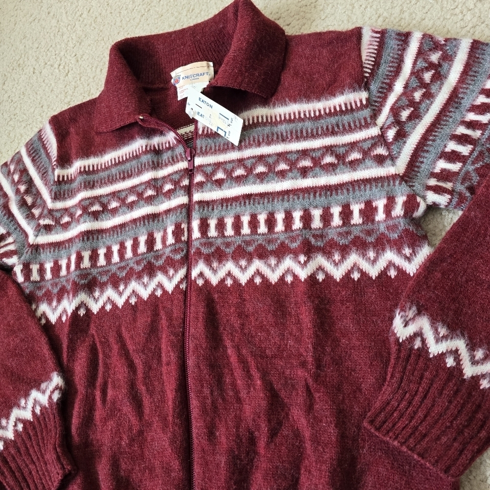 NWT Vintage 90s Knitcraft Canada Zip Sweater Cardigan